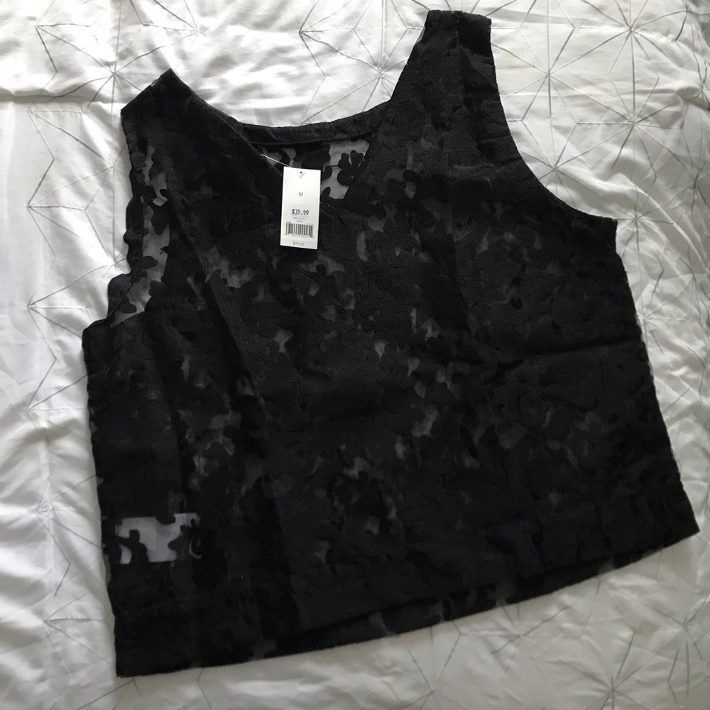 Black Banana Republic Sheer Embroidered Tank
